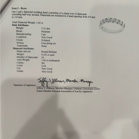 1.02 ct Diamond Platinum Band — report attached - Picture 6 of 8